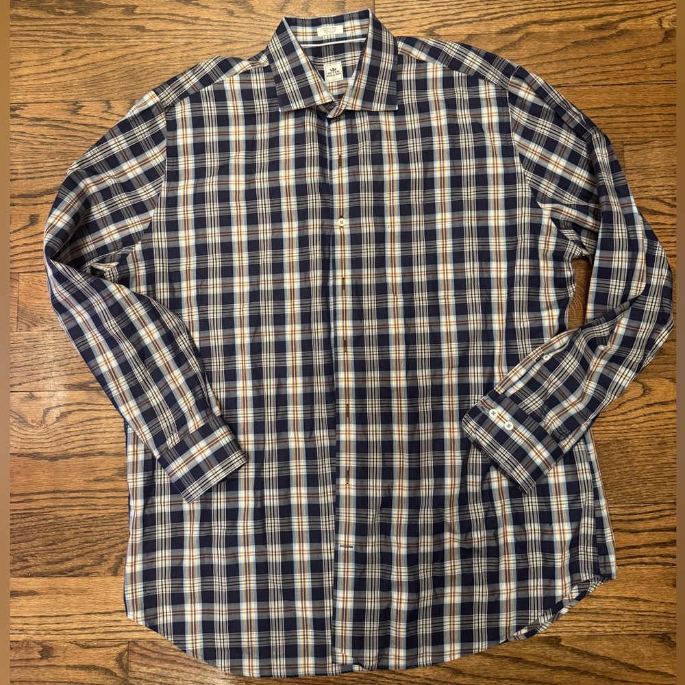 Peter Millar Plaid Button-Down Shirt, Navy/Brown Check, Men’s XL